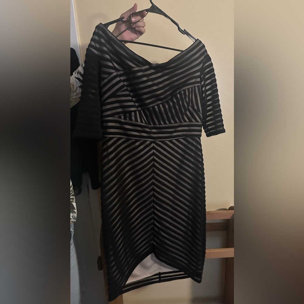 Black Label Asymmetrical Black and White Sheath Dress